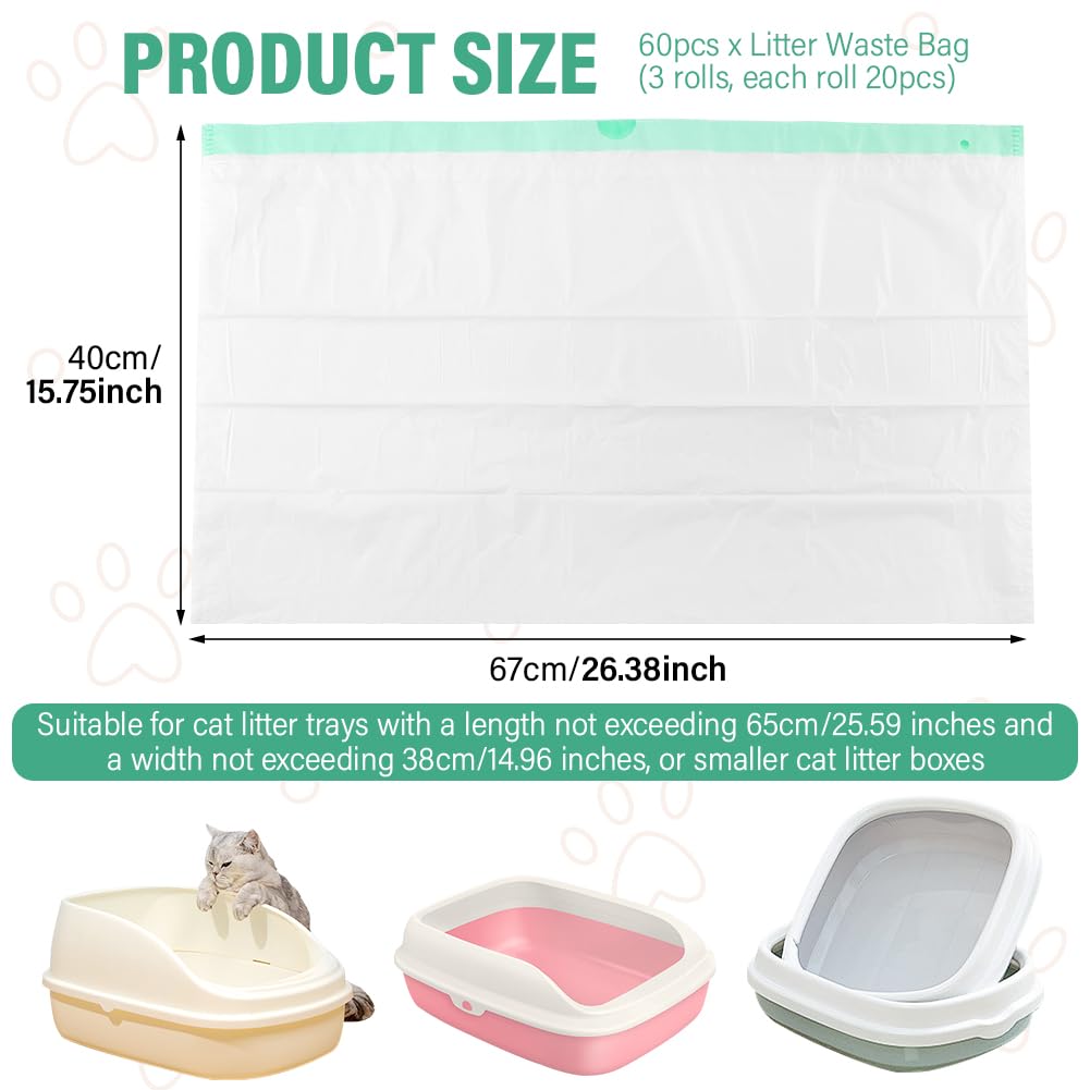 20 Count Cat Litte-r Box Liners,Drawstring Cat Litter Bags Thicken Durable Cats Pan Liners,Disposable Easy Clean Up Extra Large Kitty Litters Box Bag for Poop(green+white,Size:67x40cm/26.38x15.75inch)