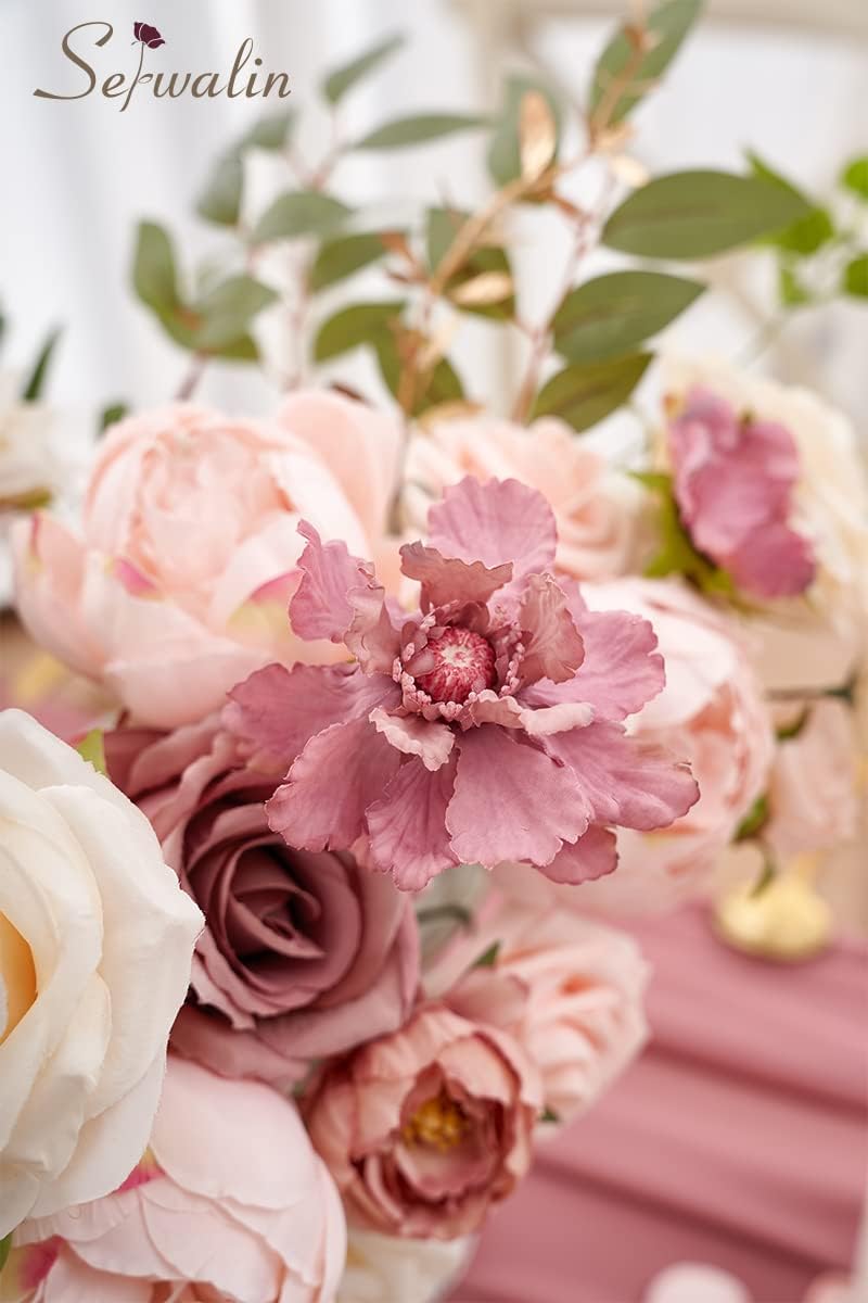 Serwalin Artificial Flowers Pink Wedding Cake Flowers, Fake Dusty Roses Peonies for Bouquets Table Centerpieces Wedding Home Decor, Baby Shower Party Flowers with Stems DIY Combo - Image 6