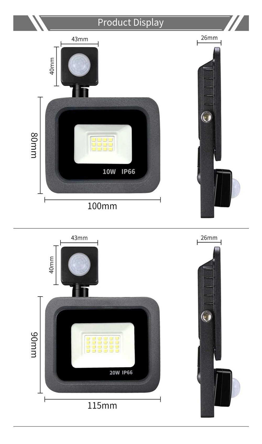 Światło robocze LED Czujnik ruchu PIR LED światło halogenowe zewnętrzne wodoodporne reflektory 100W 50W 30W 20W 10W reflektor ścienny oświetlenie zewnętrzne z wodoodporną konstrukcją(Warm light-3000K,