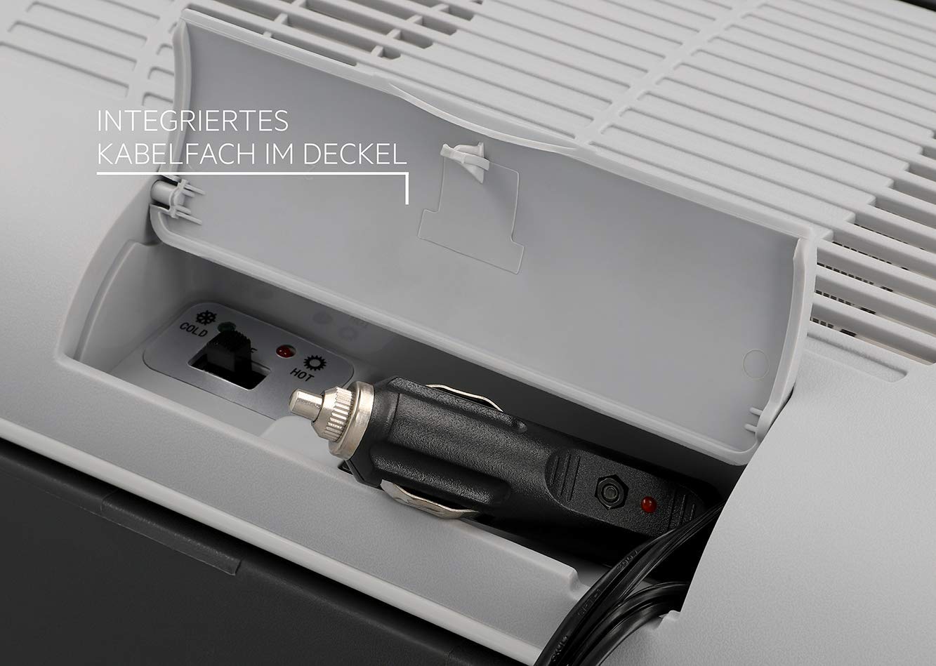 AEG Thermoelektrische Kühl- und Warmhaltebox KK 14, kühlt 18–20 °C unter Umgebungstemparatur, wärmt bis 65°C, 14 Liter Fassungsvermögen, Auto Kühlbox kompakt, mit Kabelfach, ideal für Reisen & Camping