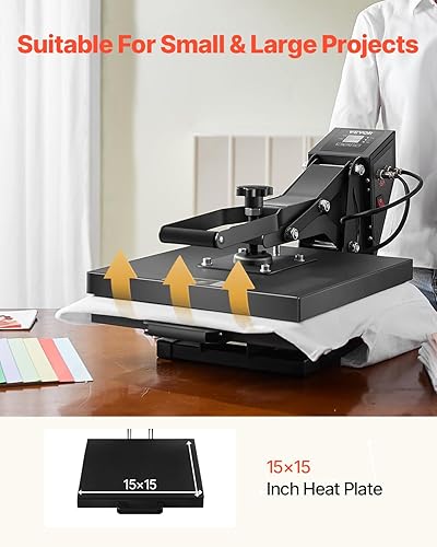 Vista 13 de VEVOR Máquina de prensa de calor 2 en 1 para camisetas y sombreros, máquina de prensa digital profesional de camisetas de 15 x 15 pulgadas