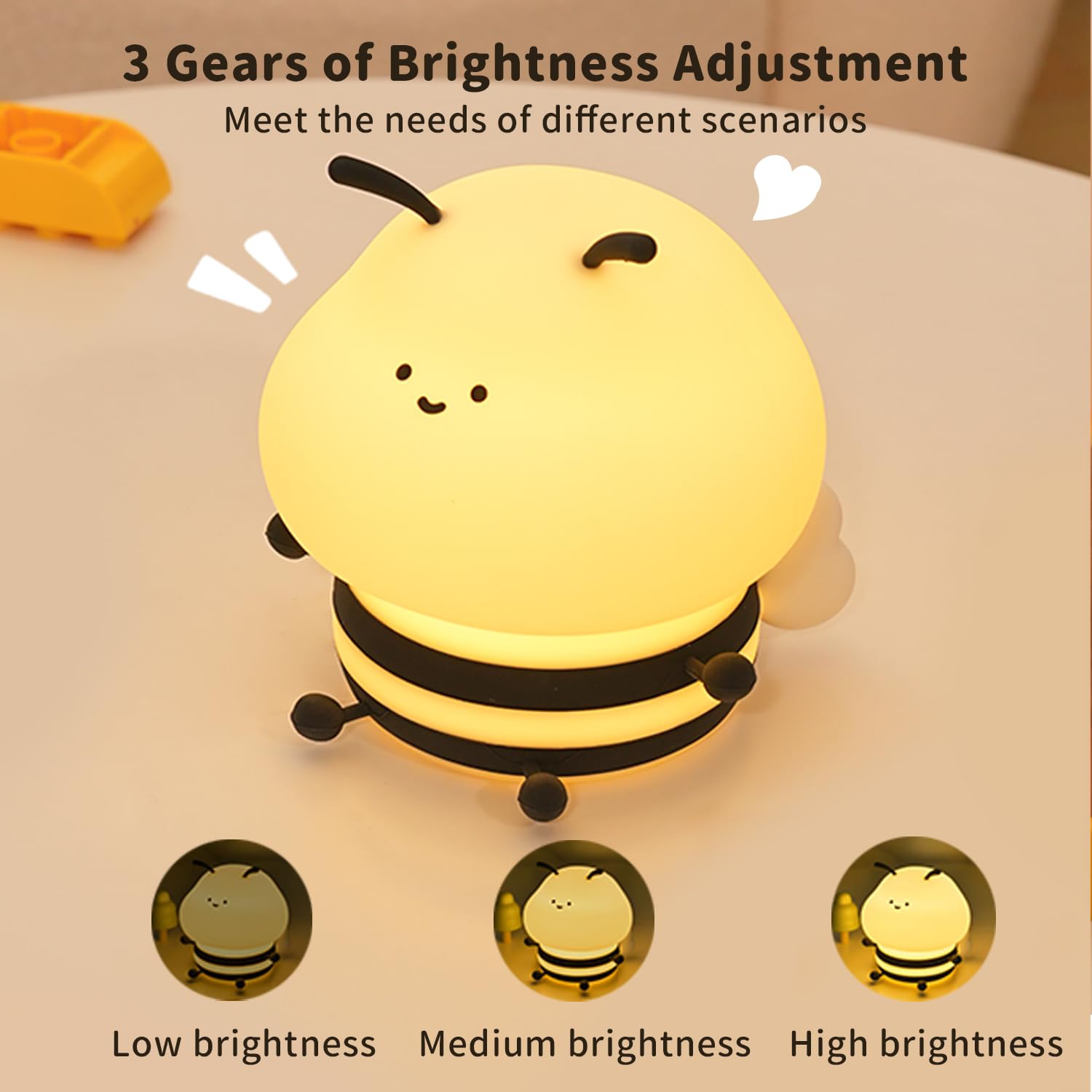 JMG-Myratts Night Light for Kids Cute Soft Silicone Little Bee Lamp, Dimmable Nursery Portable Bee Kawaii Lamps - Image 4