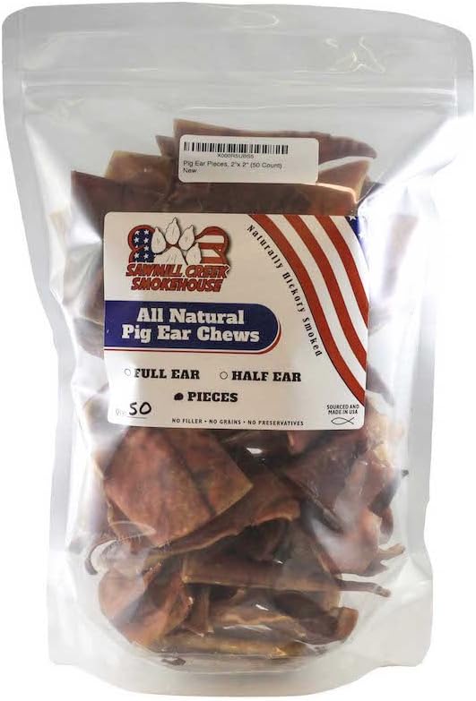 Sawmill Creek Smokehouse Pig Ear Pieces, 2"x 2" (100 Count)