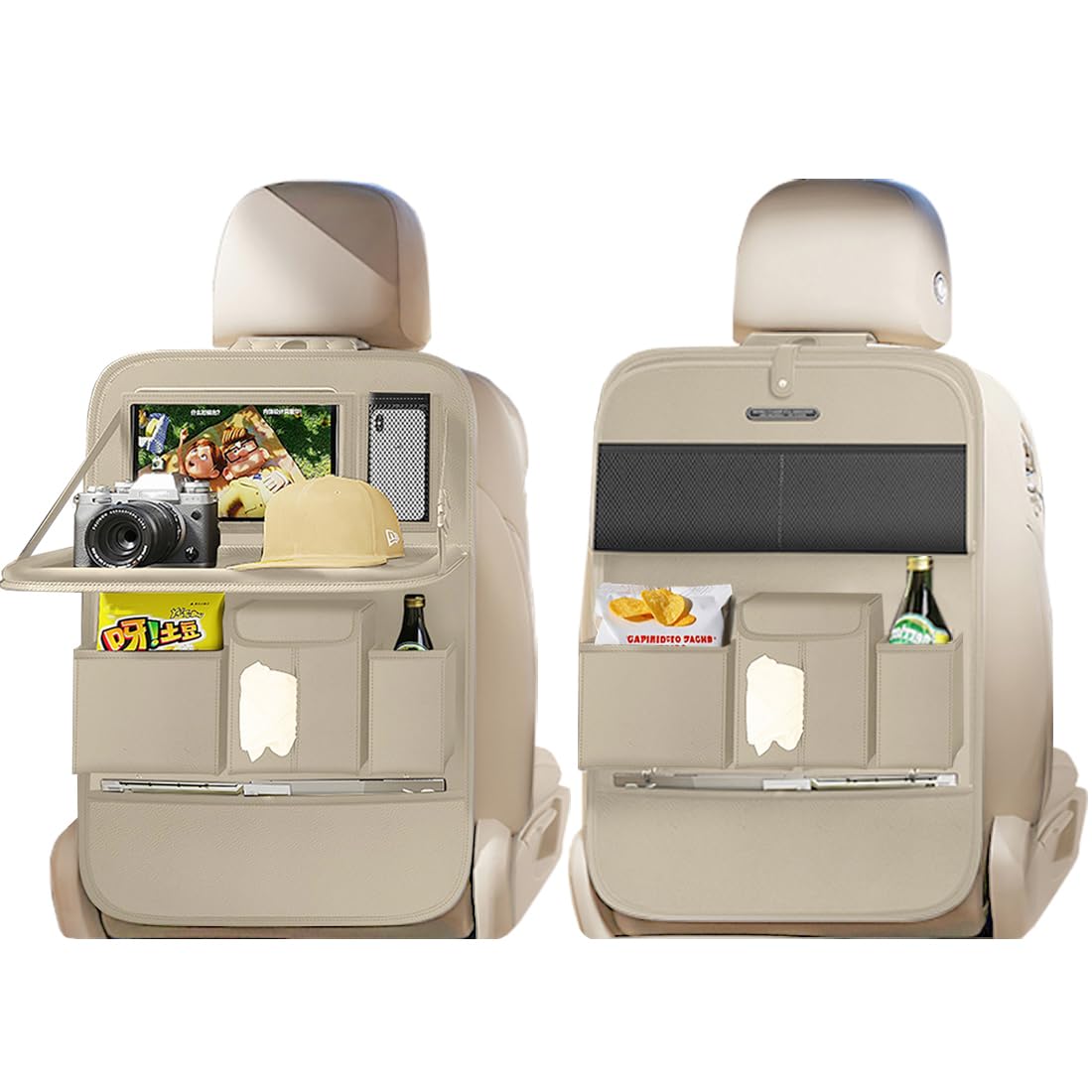 Car Seat Organizers Multi-functional Back Seat Protectors Storage Pouches and Tray Holders for Cars Kids Seat Back and