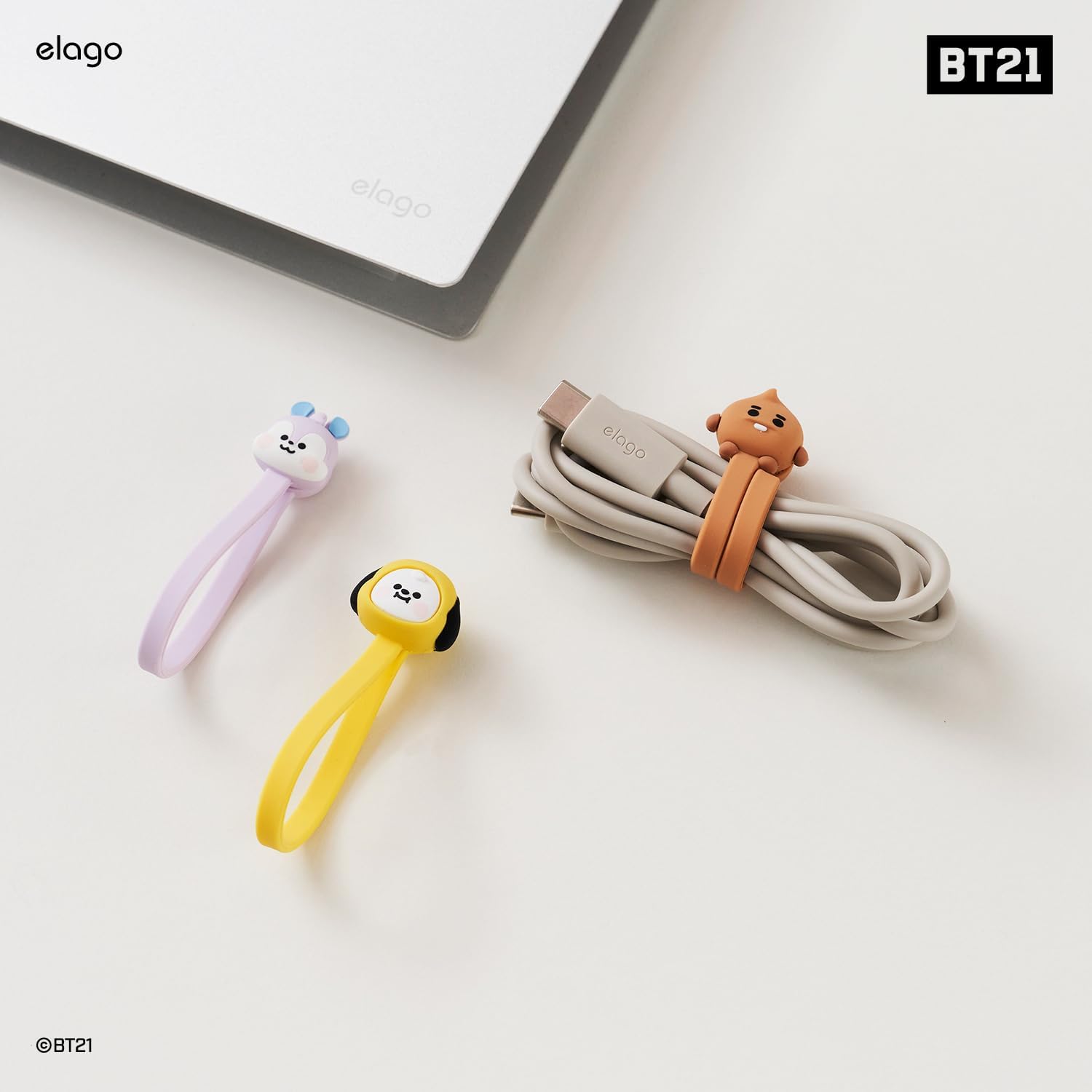 elago | BT21 Magnetic Cable Ties, Premium Silicone Cord Organizer, Reusable Magnetic Cable Organizer [Official Merchandise] (COOKY)