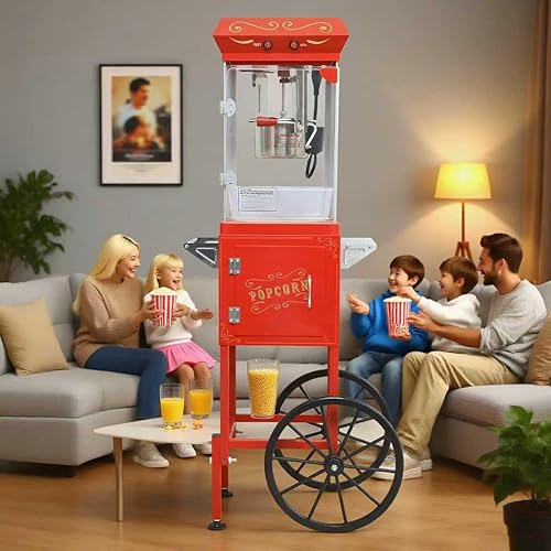 Miniatura 1 de Máquina de palomitas de maíz de 8 onzas con carrito y ruedas, máquina de maíz de acero inoxidable para el hogar, teatro, fiestas, palomitas