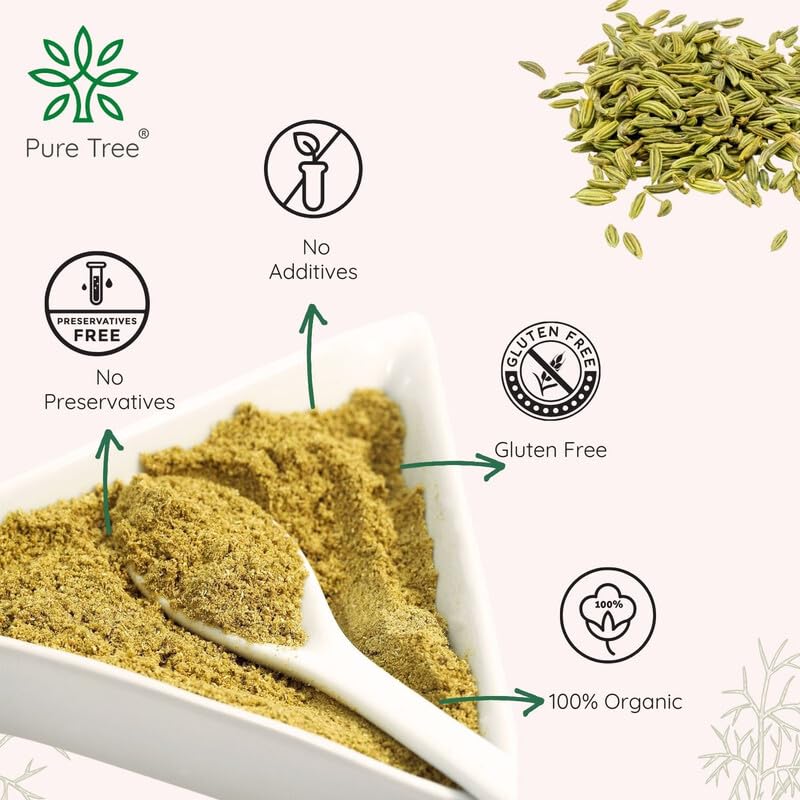 Image of Pure Tree Certified Organic Saunf Powder | 60 g | Glass Jar | Fennel Seed Powder | Variyali, Sompu Powder | Gluten Free & Flavourful