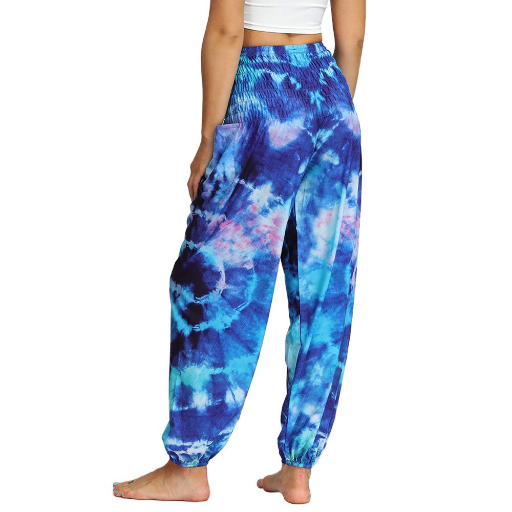 Nuofengkudu Femme Hippie Sarouel Pantalon Poches Taille Haute