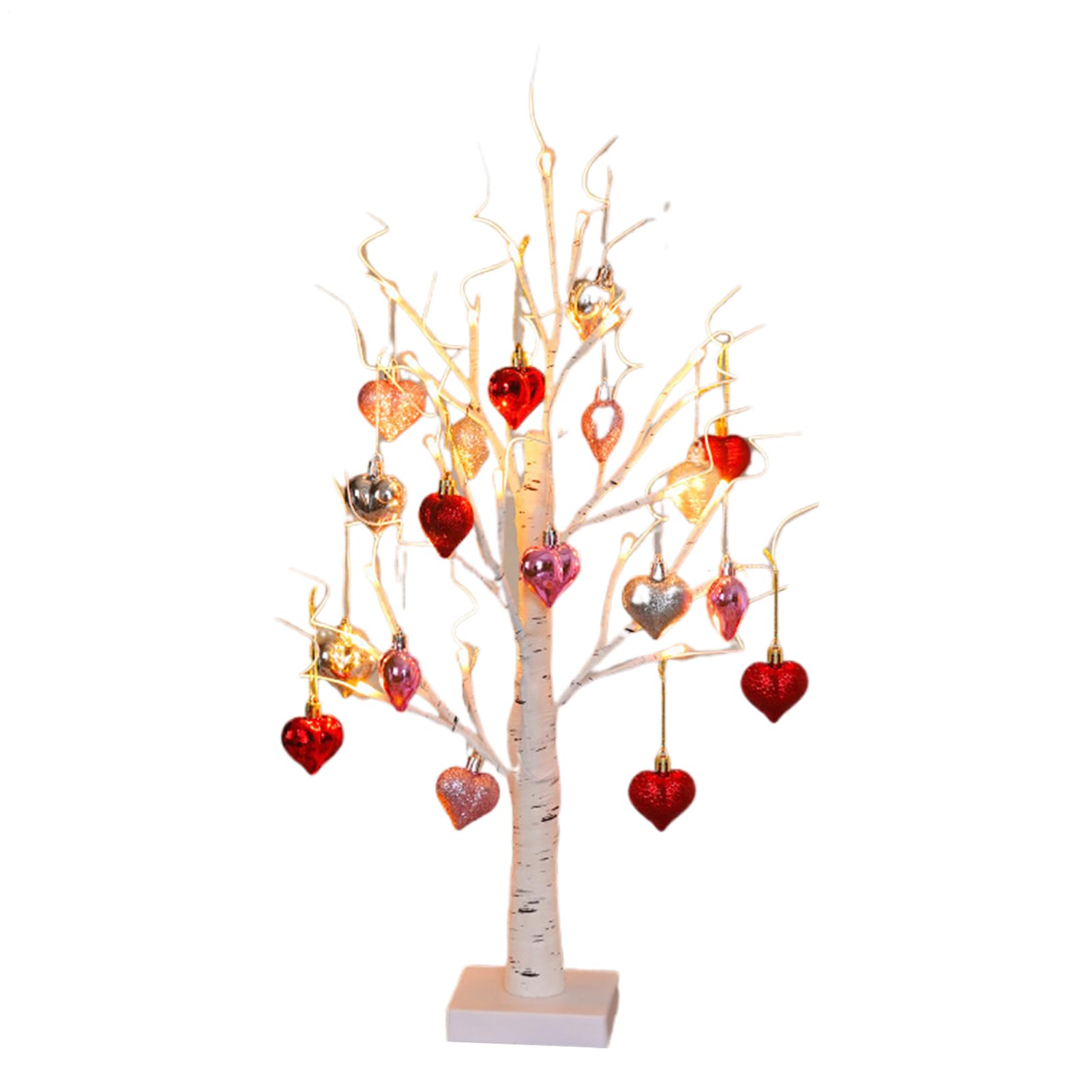 Decoración de abedul San Valentín para hogar interior con 24 LED y temporizador