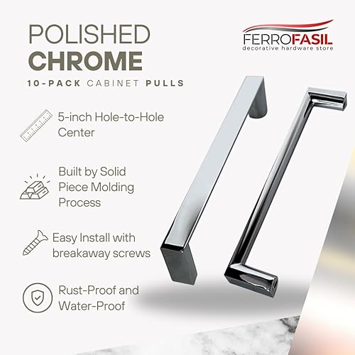 Miniatura 2 de FERROFASIL Paquete de 10 manijas de gabinete cromadas de 5 pulgadas para mejoras del hogar, accesorios de cocina, tiradores de cajón, aparador,