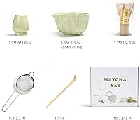 Vista 6 de Matcha Whisk Set, Matcha Set Includes Ceramic Matcha Bowl, Bamboo Whisk, Scoop, Chasen Holder, Sifter, 5 Pcs Perfect Matcha Kit for Macha Lover
