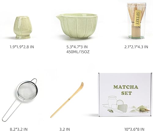Miniatura 6 de Juego de batidor de matcha, juego de matcha incluye cuenco de cerámica matcha, batidor de bambú, cuchara, soporte de Chasen, tamiz, kit de 5 piezas