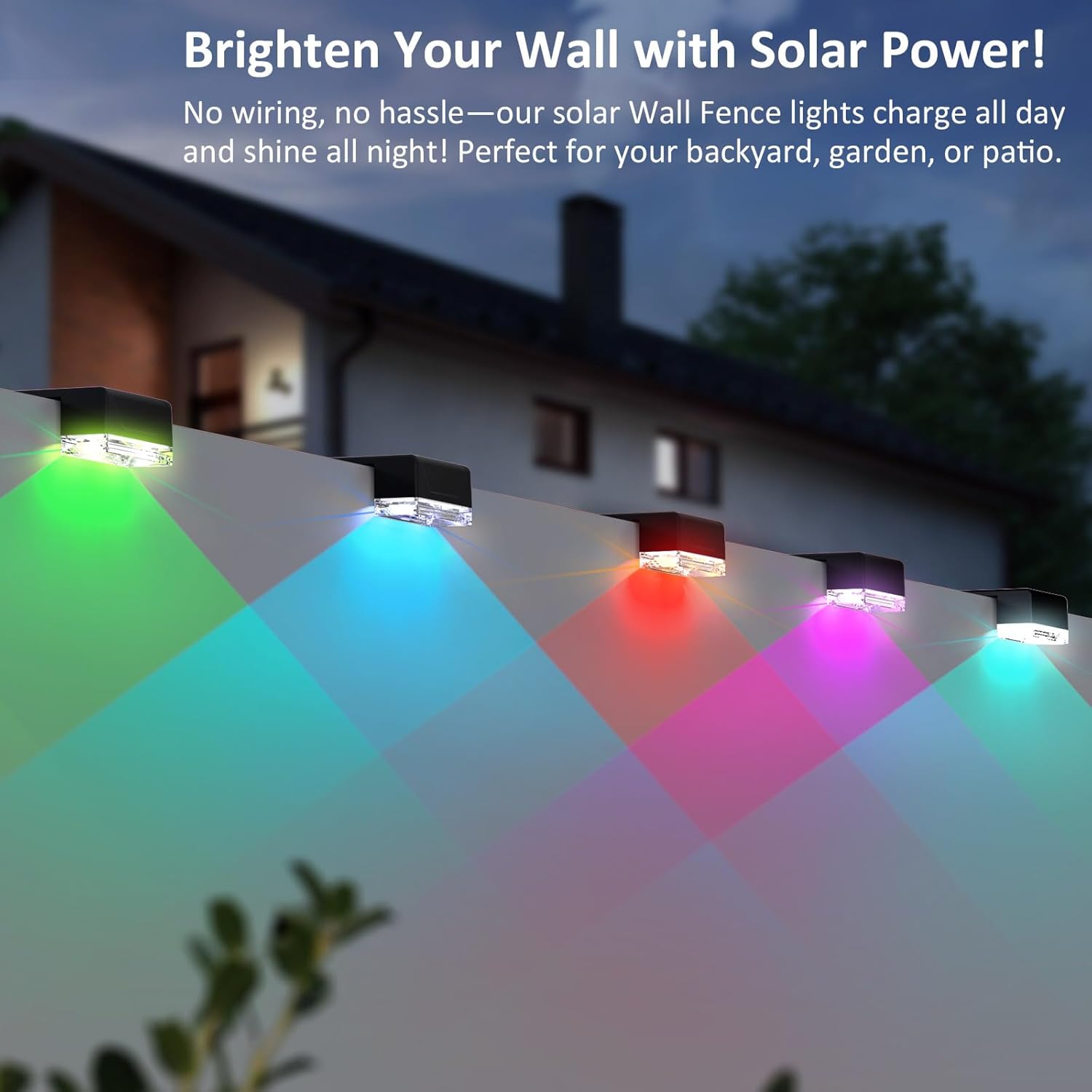 8PK Solar Fence Lights Outdoor - Warm White & RGB 6 Color, Dusk to Dawn Deck Light, IP65 Waterproof Garden Lights for Outside/Backyard/Railing/Step/Patio/Wall - Image 6