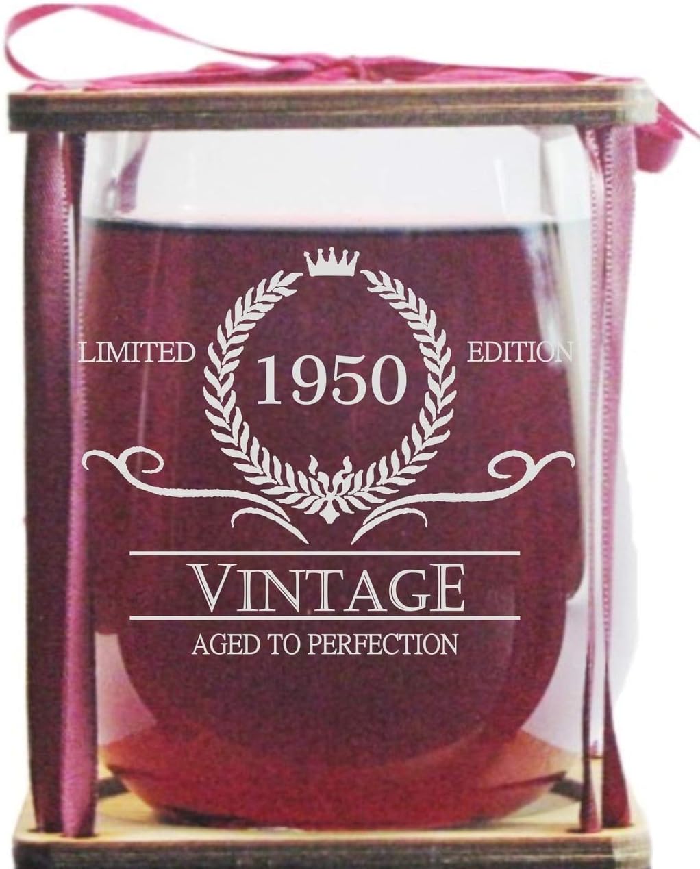 Vintage 1950 Limited Edition - Aged To Perfection Stemless Wine Glass and Presentation Packaging