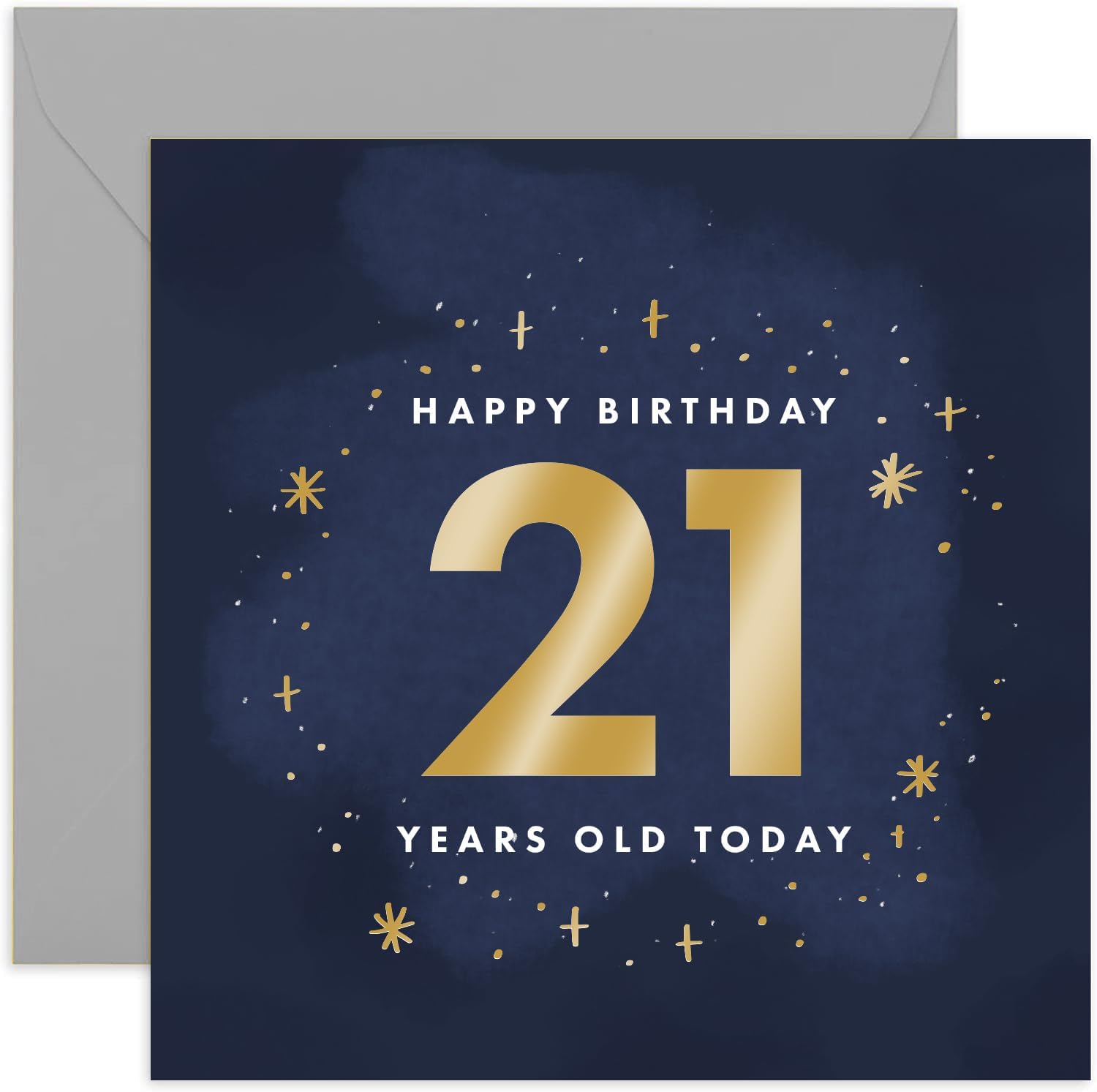 Biglietto Di Auguri 21° Compleanno Con Stelle In Lamina Dorata – Old English Co., Per Uomo E Donna, 15x15 Cm, Interno Vuoto