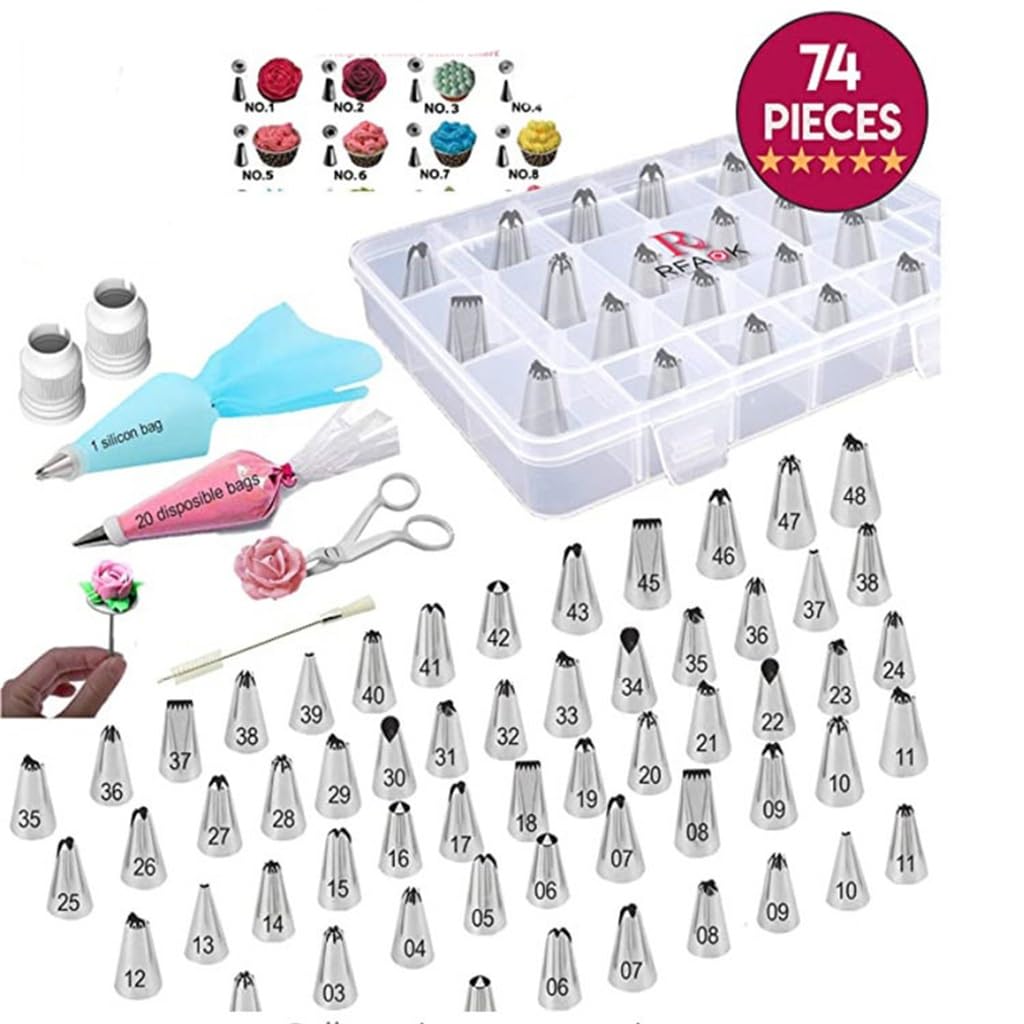 Juego Completo de 74 boquillas para Flores, para Pasteles y Galletas. Caja de Herramientas de Acero Inoxidable.