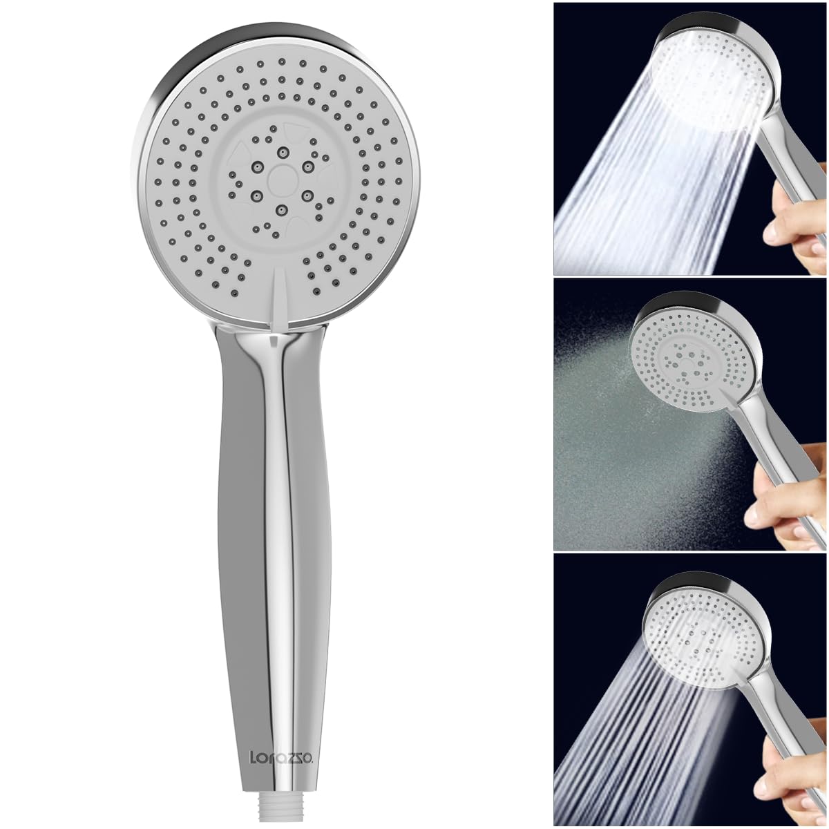 Lorazzo Versa 3-Function (4-inches) Hand Shower for Bathroom | Multi-mode water flow (Massage, Gentle & Rain) | 1-Year Lorazzo Limited Warranty (Handheld shower only) (B0D9H2WJRT) Amazon Price History, Amazon Price Tracker