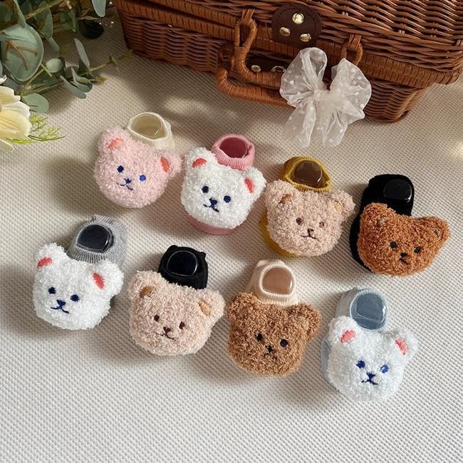 MAAGHI 3-6 Months Baby Bear Slippers—Non-Slip Cozy Floor Anti-Slip Cartoon Ankle-Length Socks for Baby Boys, Baby Girls, Babies (Pink) 1