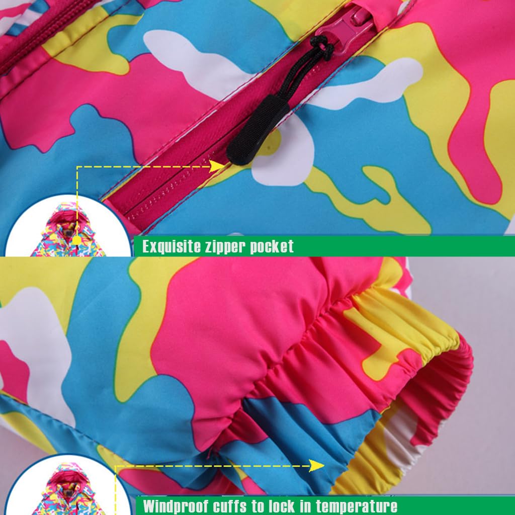 linboo Unisex Kinder Skianzug mit Kapuze Winddicht Wasserdicht Schneeanzug 2 teilig Skijacke + Skihose Verdickte Atmungsaktiv Skioverall für Jungen und Mädchen