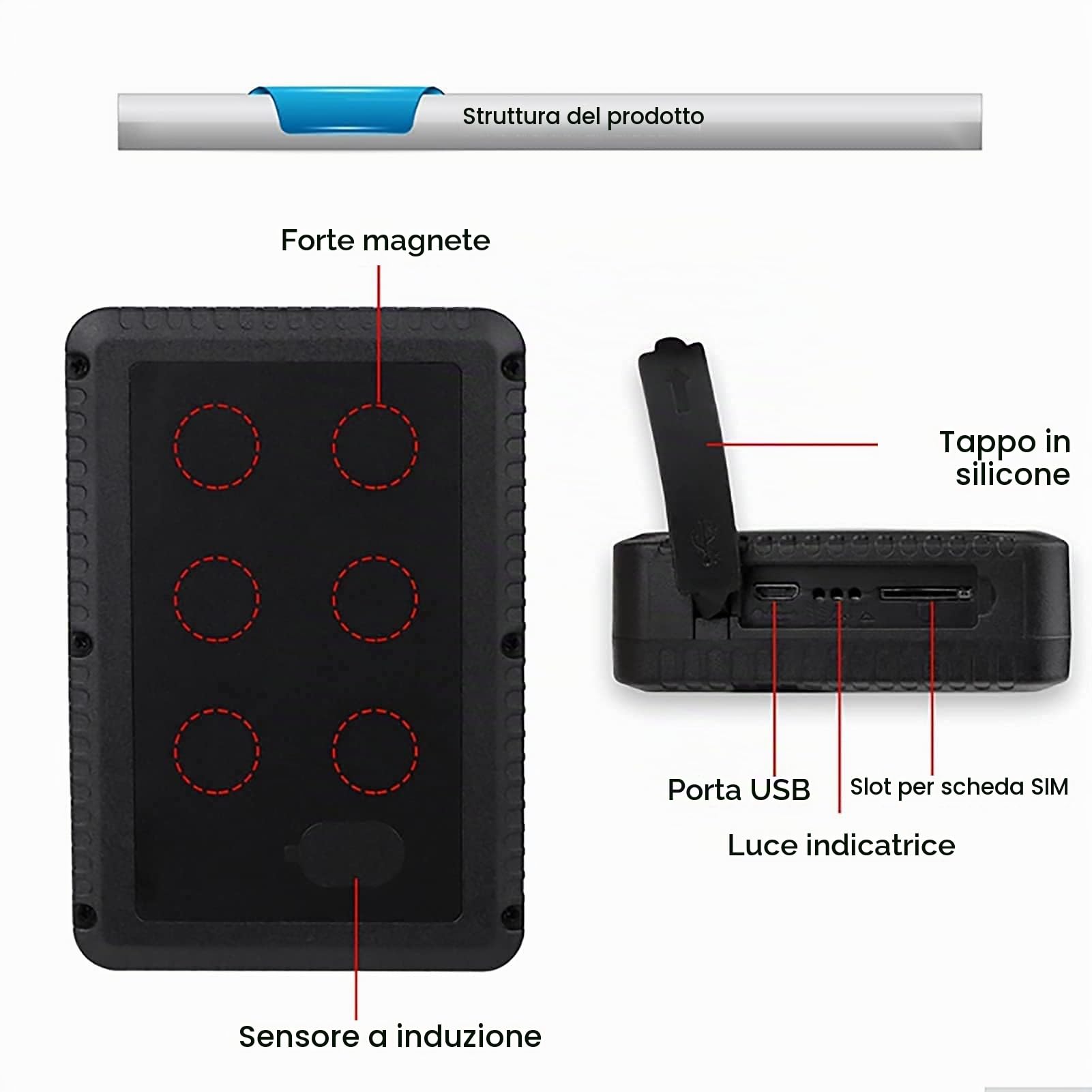 Localizzatore GPS Spia Auto GPS 10000mah, Tracker per Auto con Microfono Smart Alarm Impermeabile con Forte Magnete con L'app Senza Abbonamento Puoi Gestire Più Contemporaneamente