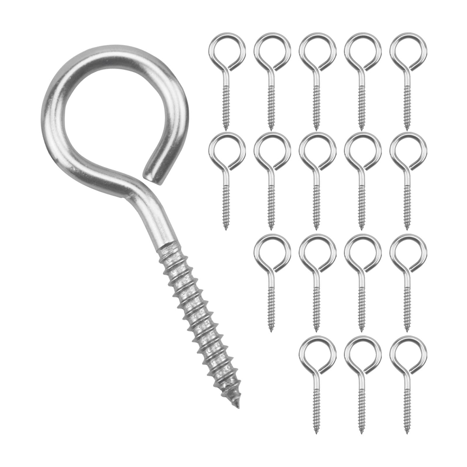 RUILILANG 18 Pcs Eye Hooks Screw, 2.5 Inch Stainless Steel Eye Bolts Screw in, Heavy Duty Rust Resistant E-ye Hooks for Securing Cables, Hanging Lights, Indoor & Outdoor Use, Easy Screw-in Design