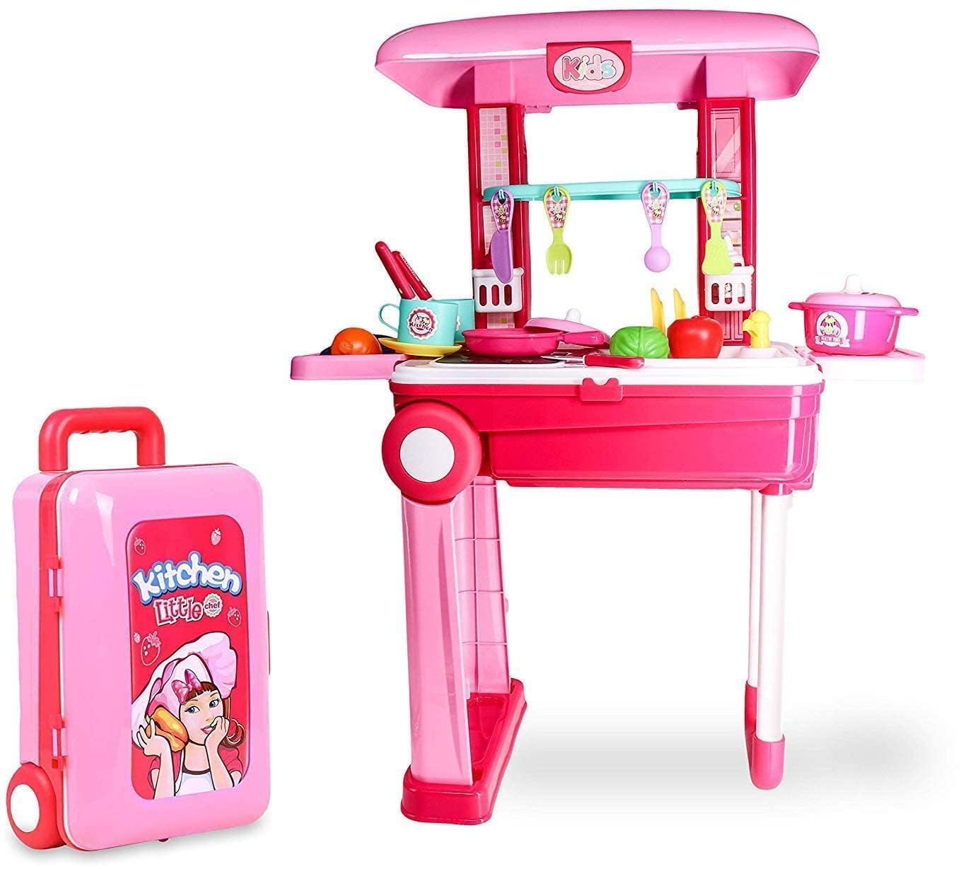 Jayi Kitchen Set For Girls, Kitchen Play Set For Kids, Cooking Set For Kids, Kitchen Set With Suitcase For Girls, Kids Kitchen Set, Portable Kitchen Set For Kids (2 In 1 Kitchen Trolly)