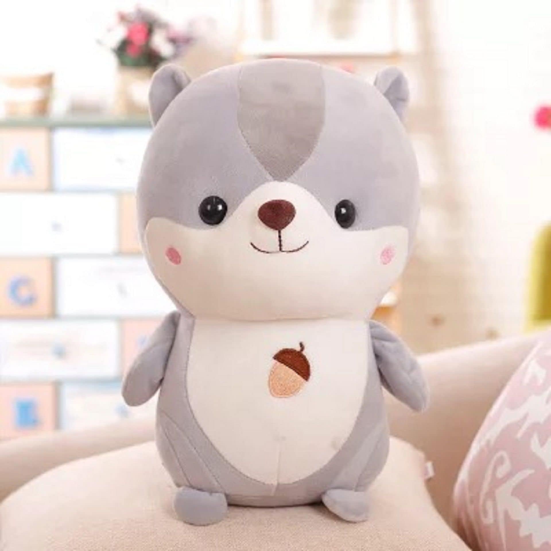 - Chubby Grey Squirrel Soft Toy, Cute Chipmunk Plush Teddy Stuffed Animal for Girls, Boys Kids, Birthday Gift, Nursery, Room Decor – 25 cm