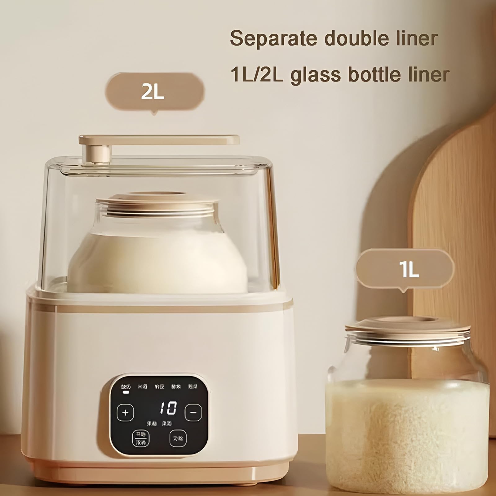 Máquina eléctrica de yogurt, máquina de fermentación inteligente con panel táctil LED y temporizador, temperatura constante inteligente de 360° para uso doméstico y restaurante