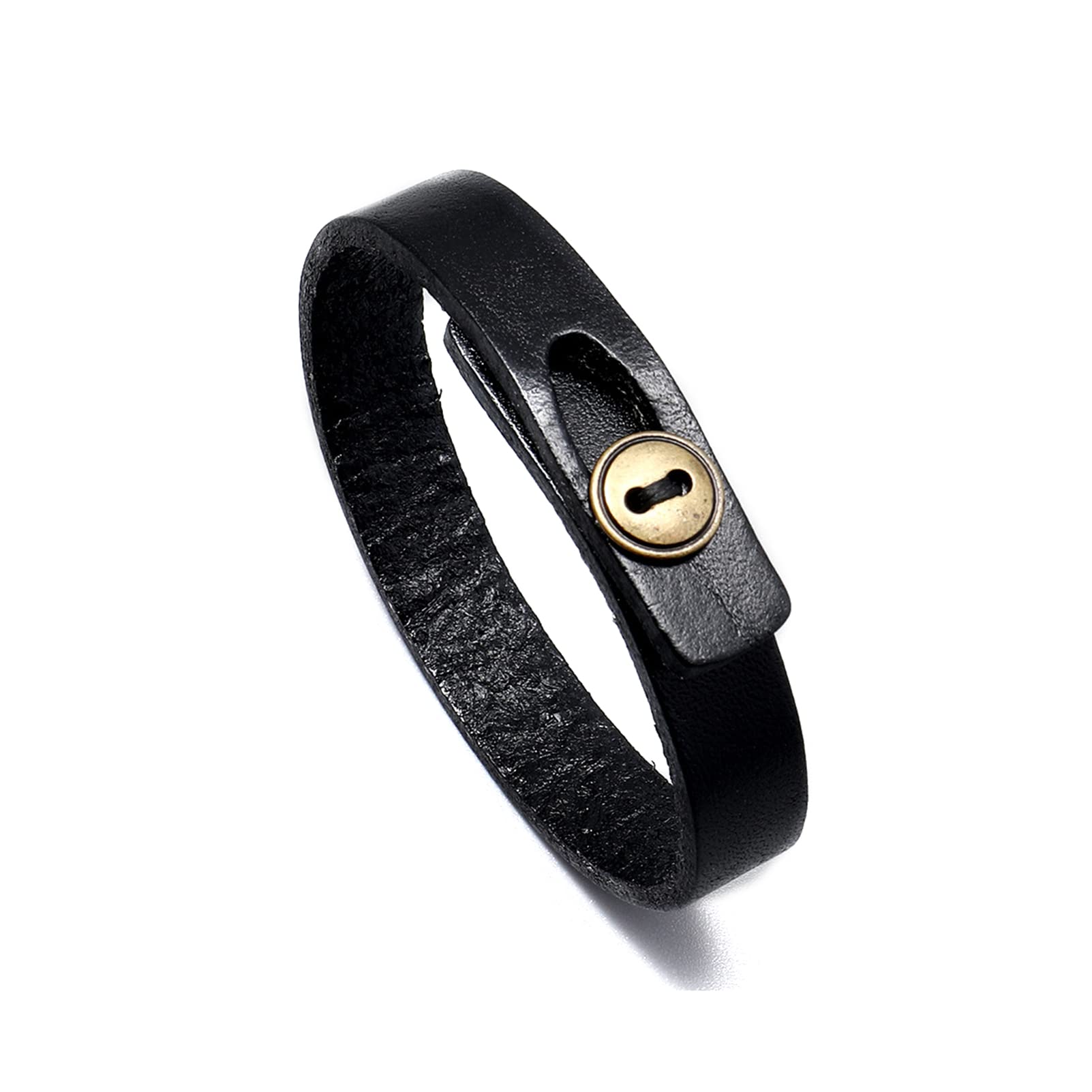 Xusamss Fashion Simple Button Wristband Leather Cuff Bracelet