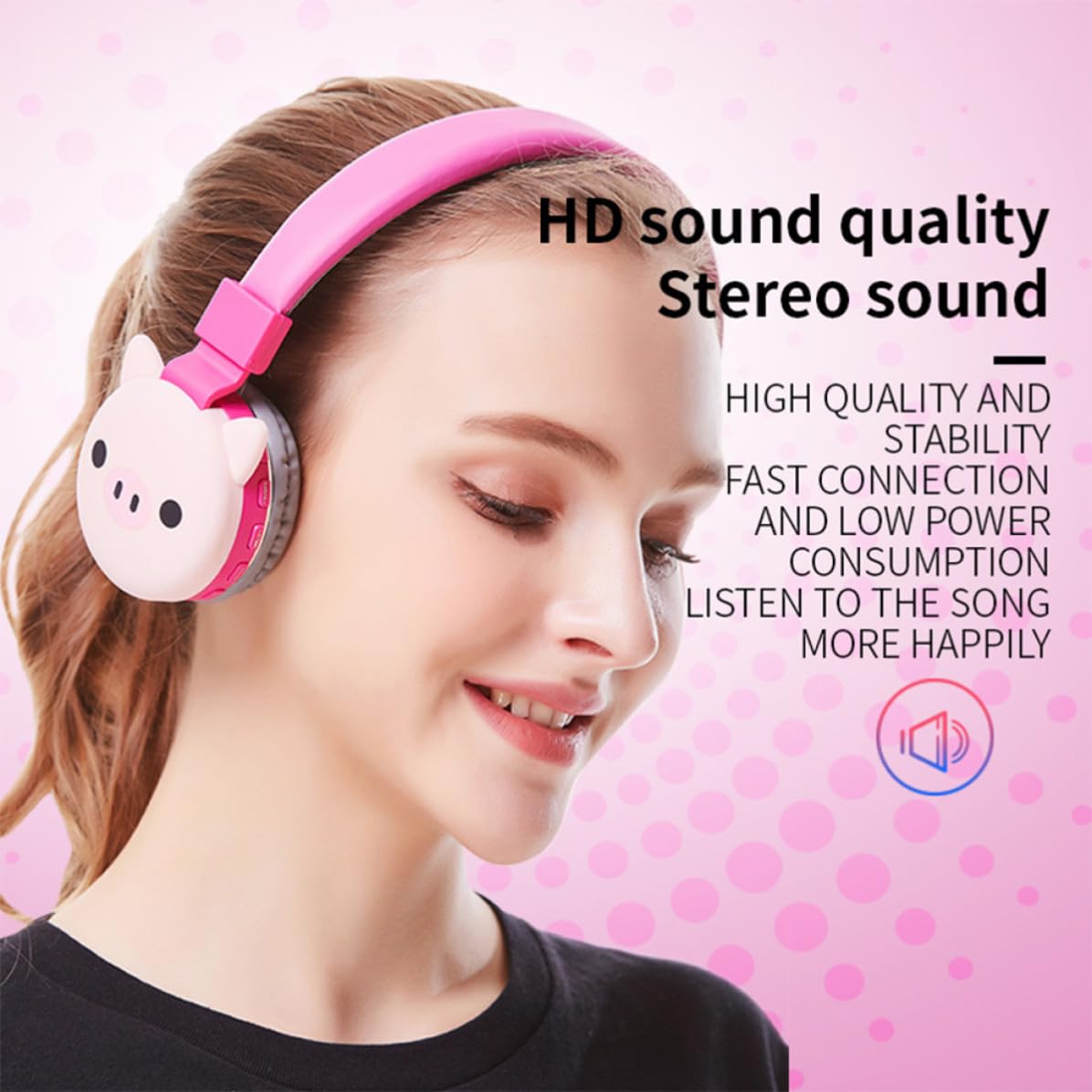Cuffie Wireless da Testa Cartoon Animal, Cuffie Wireless Pieghevoli Rosa in Abs, Spugna e Silicone, 360 Mah, per Ragazze, Casa e Giochi