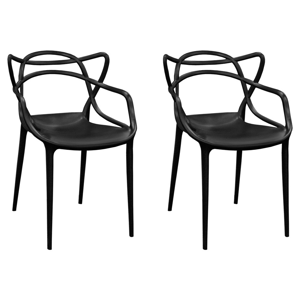 Ergo Furnishings Mid-Century Molded Plastic Curve Dining Chair (Set of 2), Black