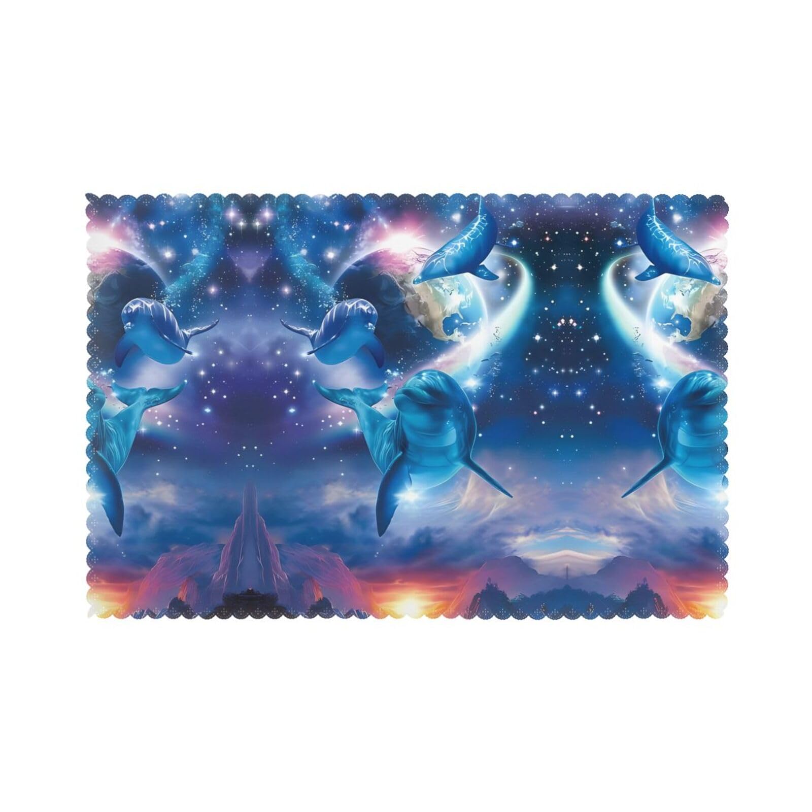 WHJSHOP Galaxy Dolphins Prints Placemats Set of 6 12x18in - Heat Resistant Table Layers for Homes, Hotels & Stylish Dining