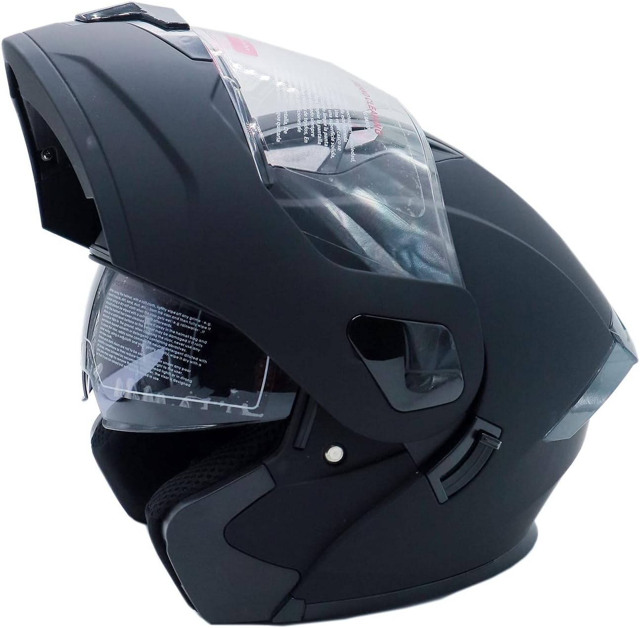 Motorcycle Helmet Dual Visor Flip up Modular Full Face Helmet Open Face DOT (Black, Large)