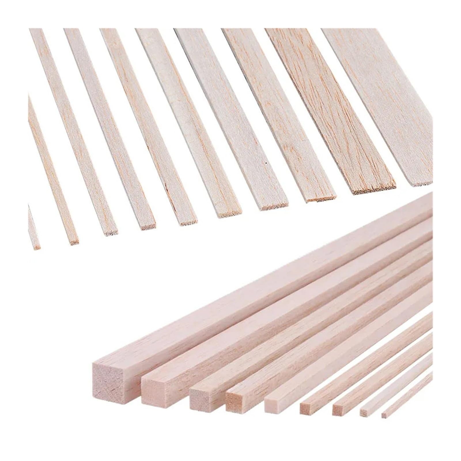 20/50 tiras de madera de balsa para tallar, para manualidades, modelo cuadrado, juguetes de construcción, tallado, artesanía, accesorios de bricolaje, palos de madera de 2-5 mm (2 x 10 x 200 mm, 50