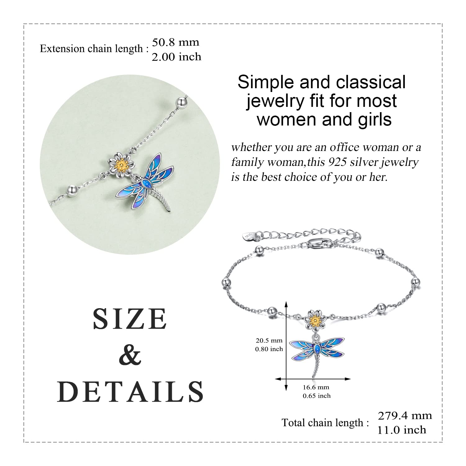YAFEINI Abeille/Papillon/Libellule Cheville Bijoux Cadeaux pour Femmes Adolescentes en Argent Sterling Femmes Chaîne Cheville Bracelets Bijoux Cadeaux 2,5 Pouces Chaîne D'extension