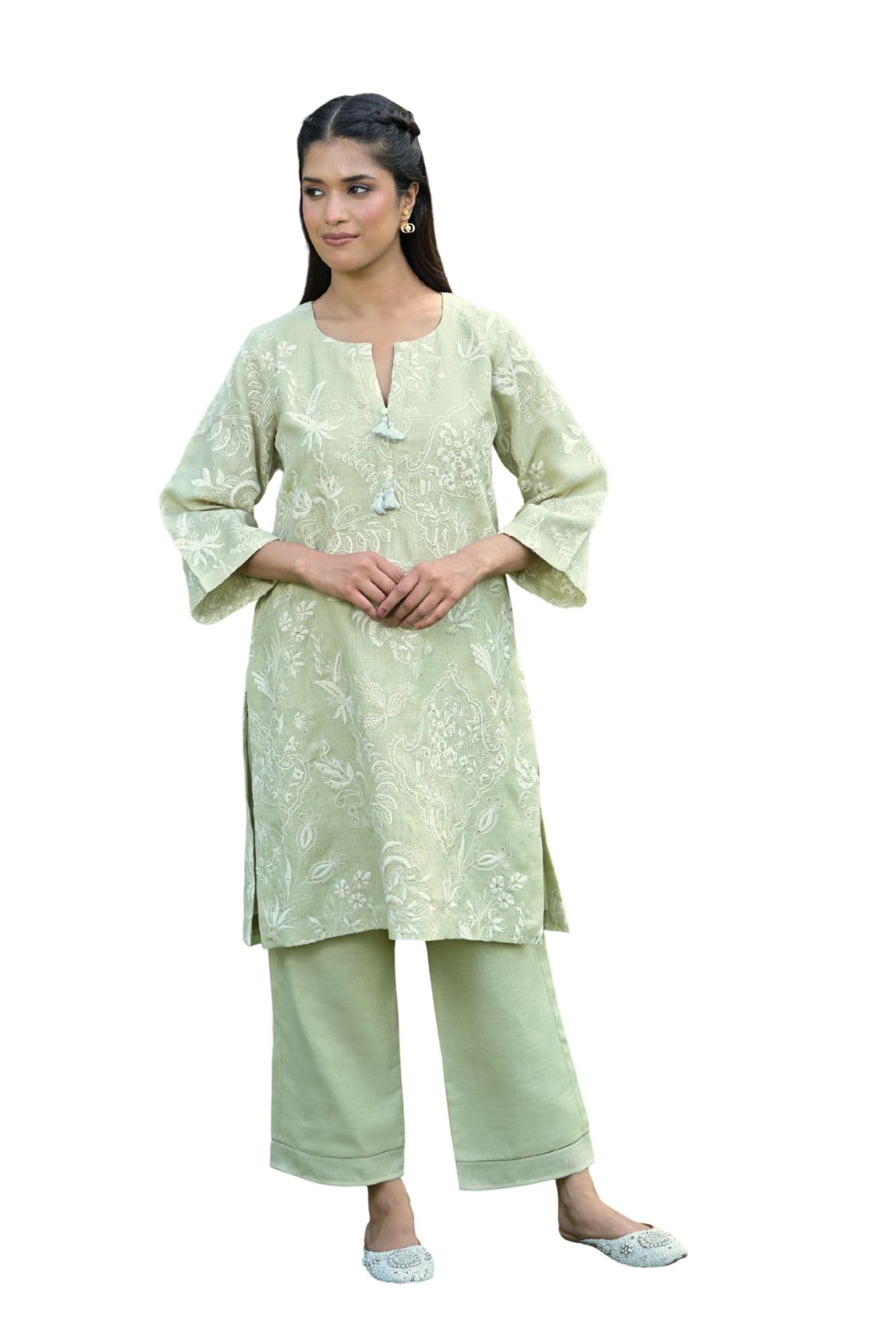 Green Linen Co-Ord- Set of 2 | Kurta Pant Set for Casual, Office & Daily Wear-image-46