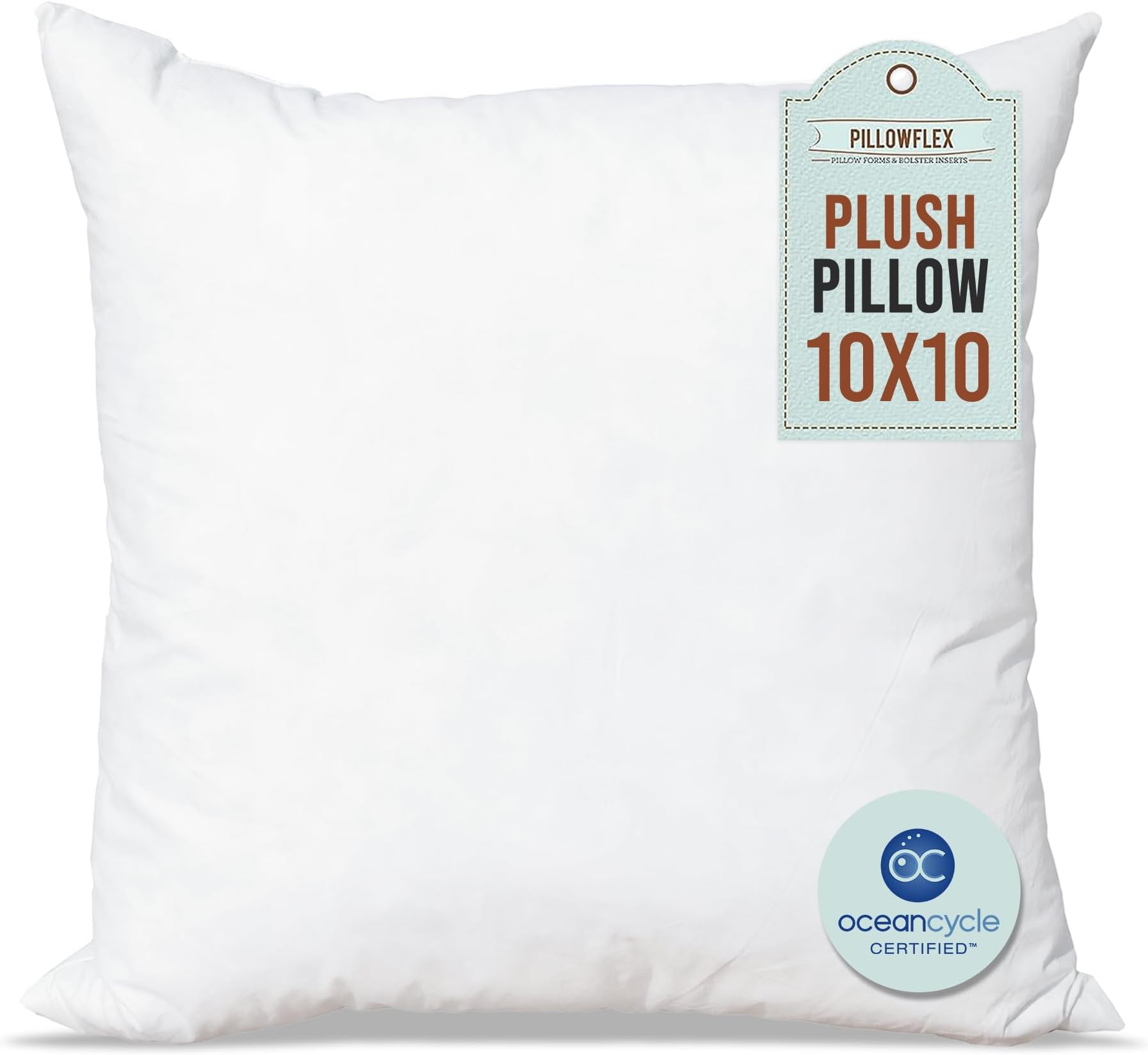 Pillowflex Plush Pillow Insert - Ocean Cycle New Life Synthetic Fiber Filling - 10x10 Machine Washable, Ultra Soft Throw Pillow, Small Sham Bed Sleeping Pillow - 1 Decorative Accent Form
