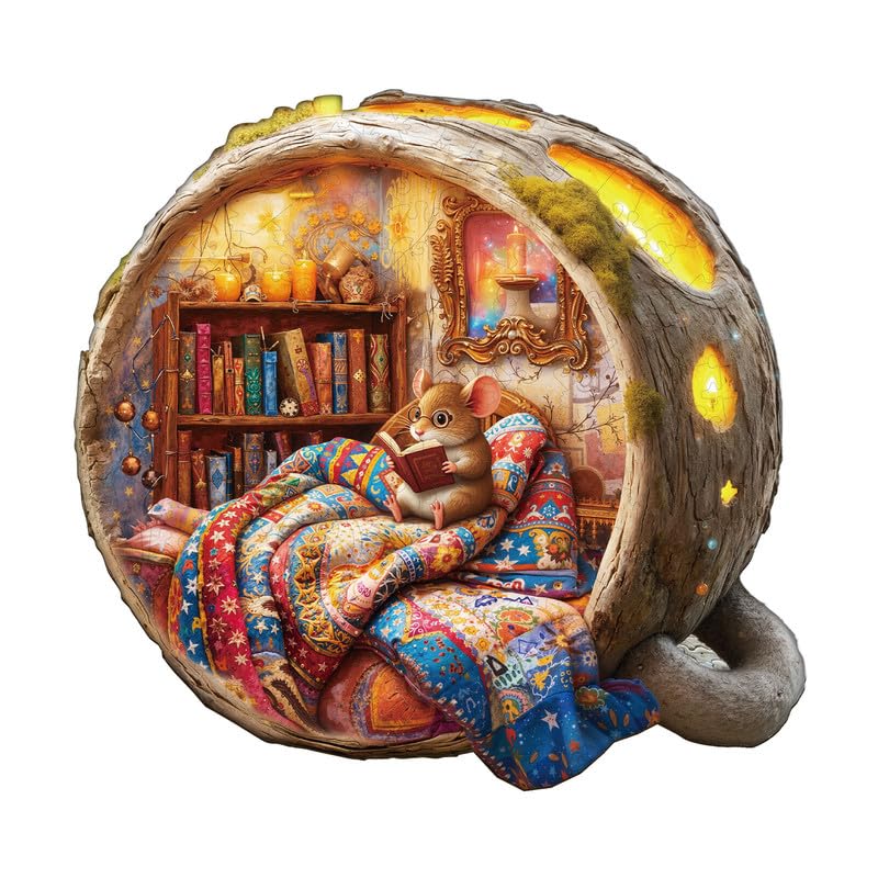 Jigfoxy Wooden Puzzles for Adults, 270-Piece House of Mice Jigsaw Puzzle, Unique Animal-Shaped Jigsaw Puzzle for Adults and Teens, Creative Gift with Premium Wooden Box,13.4 * 12.8in โ image 1