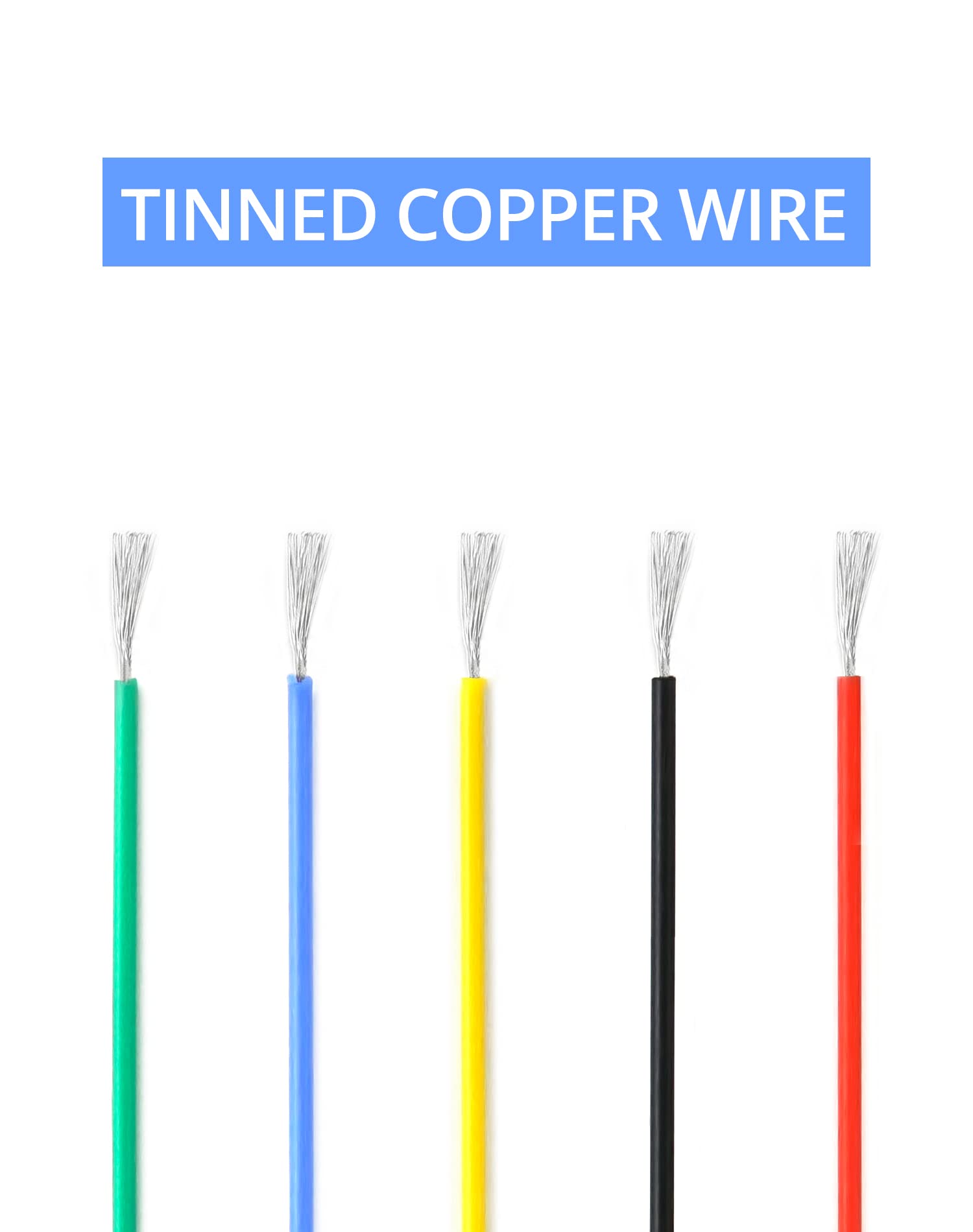 QWORK® Juego de Cable Eléctrico Flexible - 22 AWG 0.32mm² 5 Colores (10 Metros Cada Uno) - Cable de Cobre Estañado con Aislamiento de Silicona