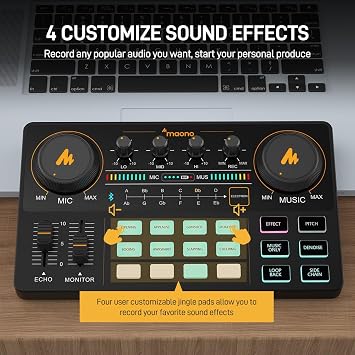 MAONO Podcast Equipment Bundle for 2 Audio mixer All-in-One Podcast Production Studio with 3.5mm Microphone for Live Streaming, Podcast Recording, PC, Smartphone, DJ MaonoCaster Lite