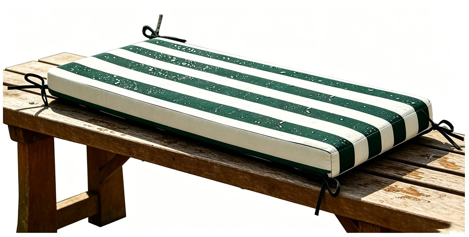 Water Repellent Outdoor Bench Cushions Striped, Outdoor Swing Seat Cushions Waterproof 80% 5cm/1.9" Thick Outdoor Bench Cushion, Settee Couch Pads with Ties(Dark Green White,170x30 cm 67x12 in)