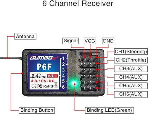 Miniatura 7 de DUMBORC X4 - Transmisor y receptor de radio RC de 4 canales X6F con función de alarma a prueba de fallos y de bajo voltaje, modo mixto para vehículo