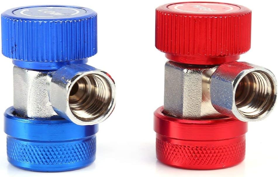 R134A Quick Coupler Adapter, 2 Pack AC Air Condition Adjustable High Low Connector with 1/4" Male for R134A Car AC System Evacuation Recharging