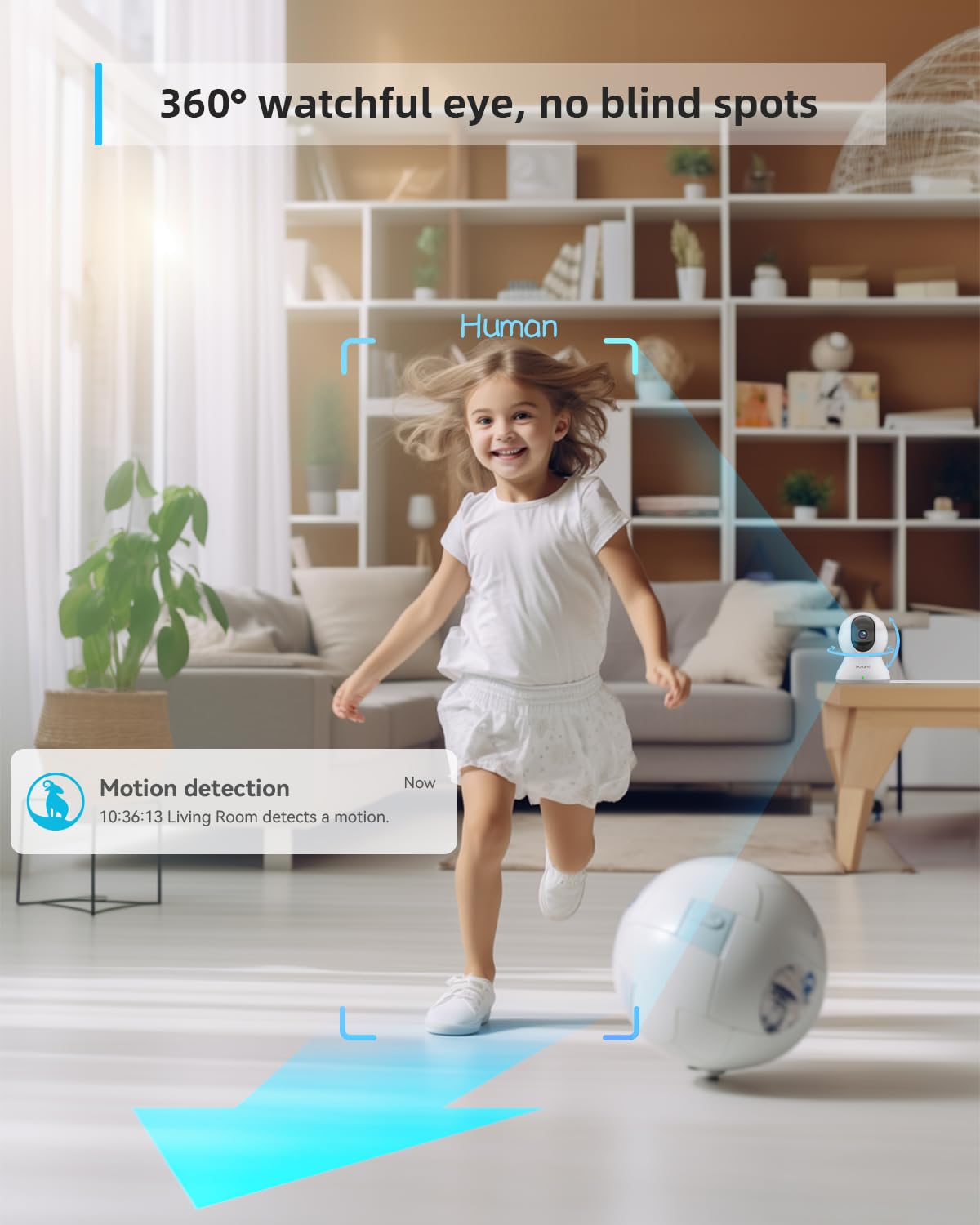 blurams Wewnętrzna kamera Wi-Fi, kamera monitorująca 2K, obrót o 360°, noktowizor, śledzenie ruchu, 2,4 GHz/5 GHz, dwukierunkowy dźwięk kompatybilny z Alexa