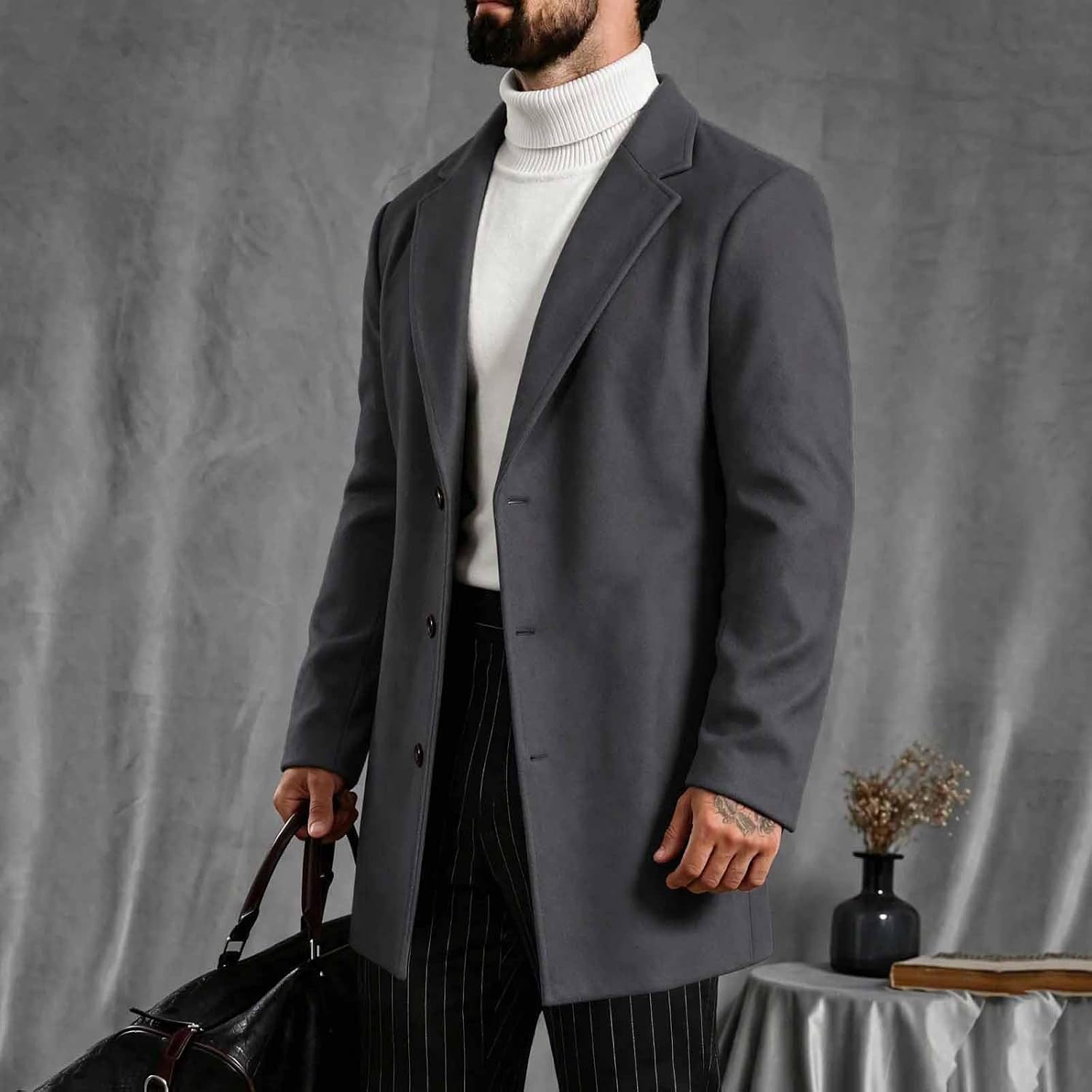 Mens Single Breasted Overcoats Notched Lapel Business Fall Jackets