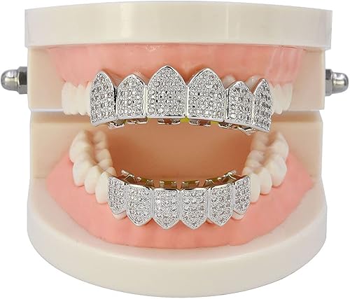 Miniatura 27 de JINAO Grillz - Parrillas de diamantes para tus dientes para hombres y mujeres, chapadas en oro de 18 quilates, con circonita cúbica con barras