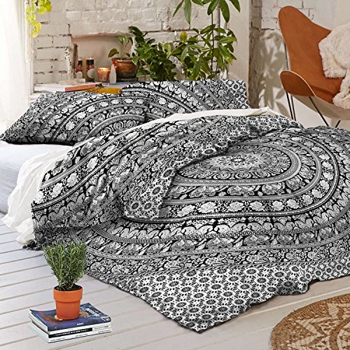 Madhu International Exclusive Bohemian White Black Mandala Duvet Cover, Bohemian Mandala Quilt Cover, Boho Bedding Cover
