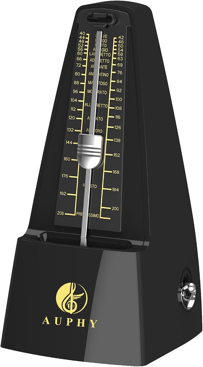 Metrónomo mecánico M350 AUPHY con campana decorativa, forma clásica, ritmo preciso, múltiples modos de ritmo, adecuado para piano, guitarra, batería, violín, saxofón, etc.,Negro