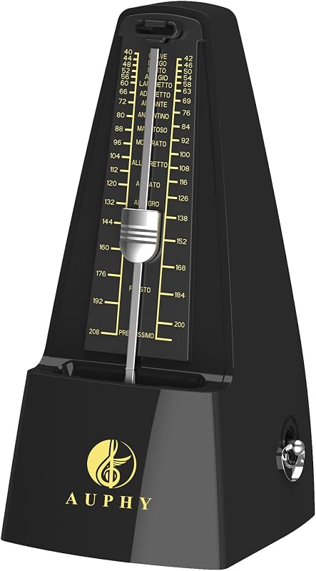 Metrónomo mecánico M350 AUPHY con campana decorativa, forma clásica, ritmo preciso, múltiples modos de ritmo, adecuado para piano, guitarra, batería, violín, saxofón, etc.,Negro