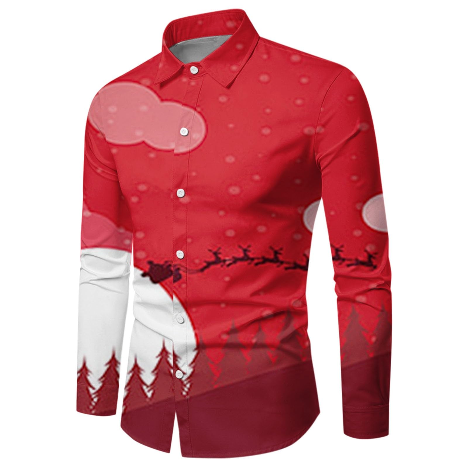 Camicia Uomo Natalizia, Camicia Elegante Uomo Maglietta Manica Lunga Vintage Per Il Tempo Libero T Shirt Con Risvolti Divertente Stampa Digitale 3d Vestiti Per Matrimoni Party
